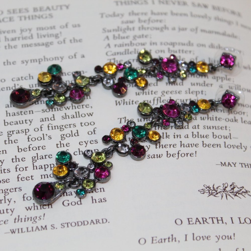 Long Dangling Multi Color Rhinestone Earrings NEW